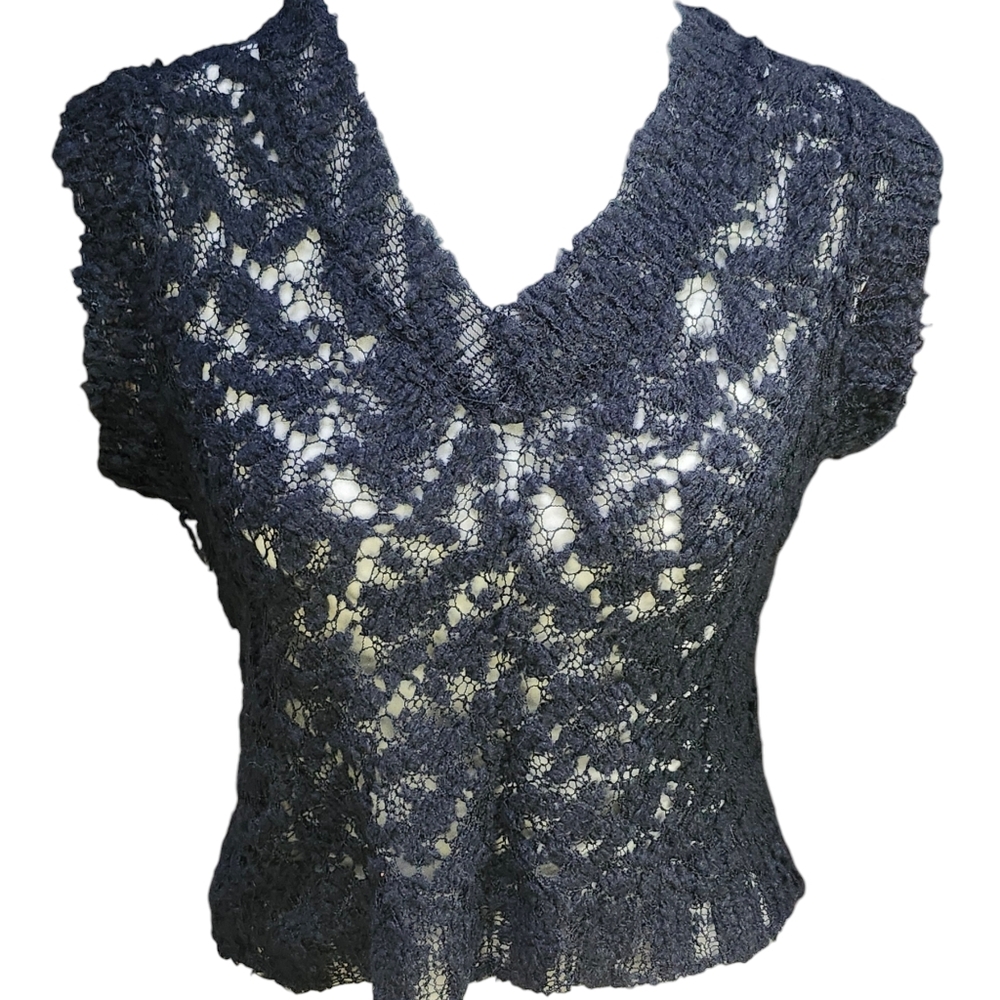 Nasty Gal Crochet Sweater Vest V-neck Black Size Small